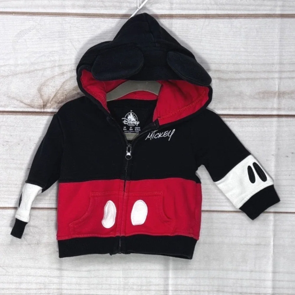 Disney Parks Mickey Mouse Infant Zip Up Hoodie Black Red‎ Ears 6M